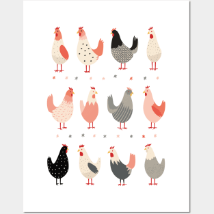 Farmyard Flock: Cute Chicken Crewneck Posters and Art